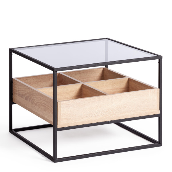 Журнальный стол Eclipse ЛДСП 16мм, стекло 4мм, металл 15x15мм, 60*60*46 см, Сонома/черный