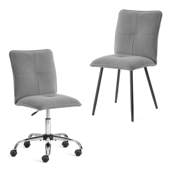 Комплект кресло + стул Sweet LT, флок , серый/черный, 29, 41х55х88 см