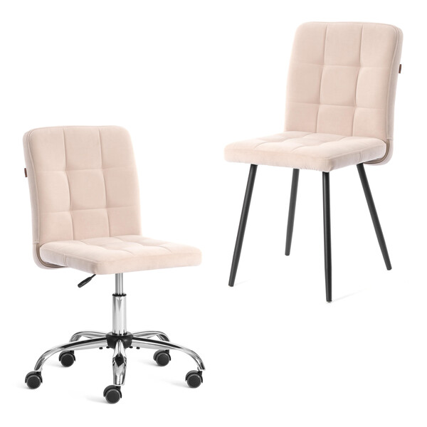 Комплект кресло + стул Medeo LT, флок , бежевый/черный, 7, 45х56х89 см