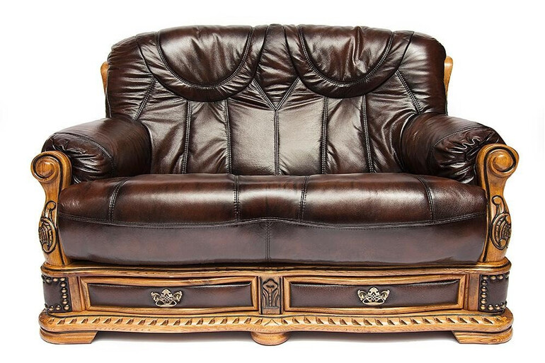 Диван 2-х местный из натуральной кожи «Оакман» (Oakman) (Серебро+Чёрный)