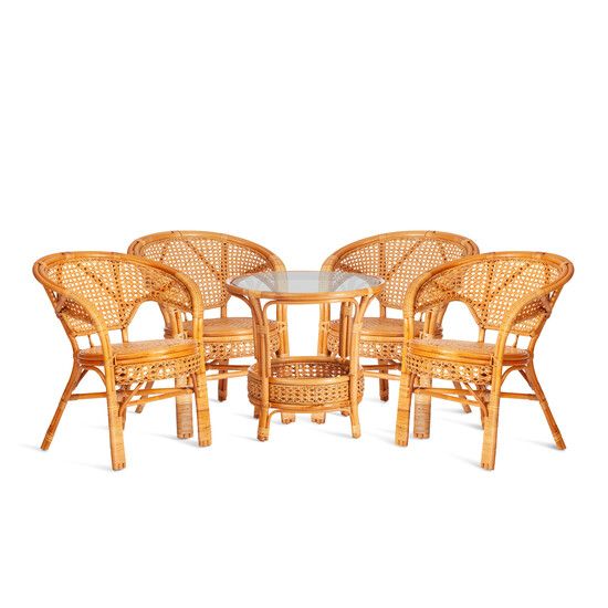 Комплект для отдыха «Пеланги» (Pelangi 02/15 со стеклянной столешницей, без подушек) натуральный ротанг (Honey (мёд)