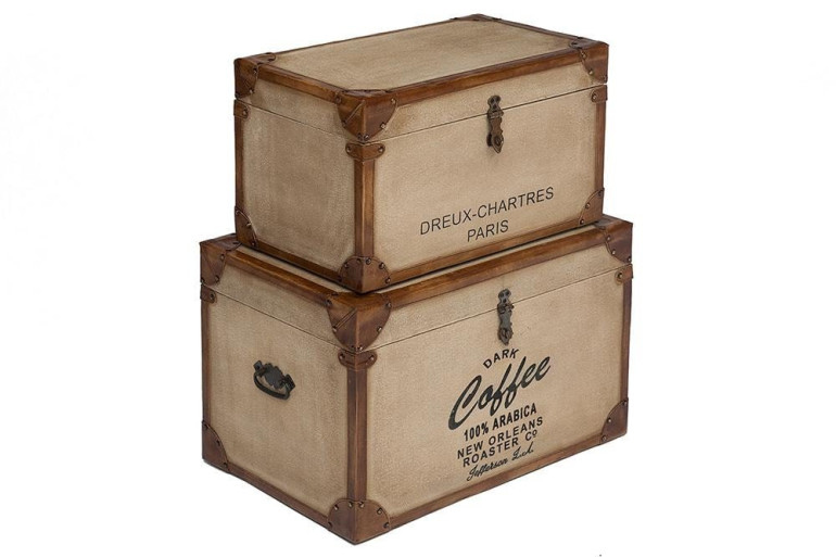 Комплект 2 столика-сундука Secret De Maison «Чартрис» (Chartres) 3165 с отделкой из натуральной кожи (Античный светлый)