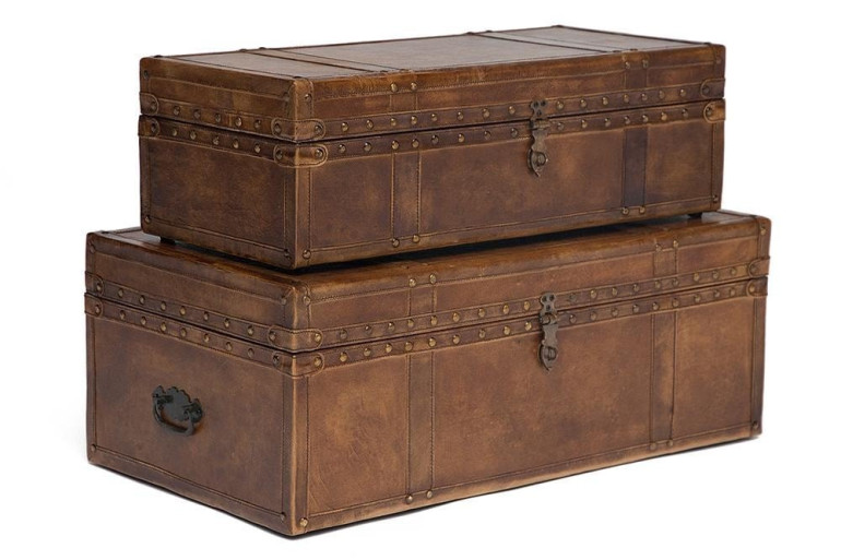 Комплект 2 столика-сундука Secret De Maison «Робинзон» (Robinzon) 2001 из натуральной кожи (Античный светлый)