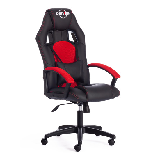 Кресло компьютерное «Driver» (Искусственная черная кожа + красная сетка)