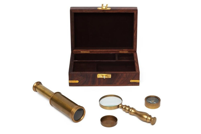 Подарочный набор (лупа, компас, подзорная труба) в деревянной коробке Secret De Maison (mod. 37257) (Античная медь)