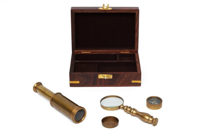 Подарочный набор (лупа, компас, подзорная труба) в деревянной коробке Secret De Maison (mod. 37257) (Античная медь)
