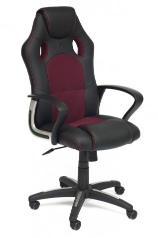 Кресло компьютерное «Рейсер» (Racer) (Искусственная черная кожа + бордовая сетка)