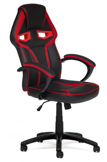 Кресло «ДжетКар» (JetCar) (Искусственная чёрная кожа + красная сетка)