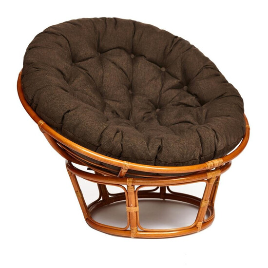 Кресло из ротанга «Папасан» (Papasan 23/01 Cognac коньяк) + Подушка (ткань коричневая)