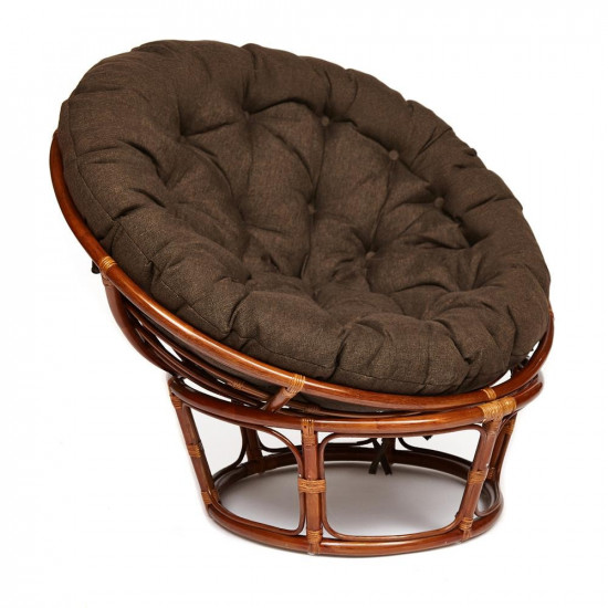 Кресло из ротанга «Папасан» (Papasan 23/01 Pecan орех) + Подушка (ткань коричневая)