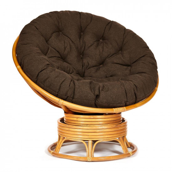 Кресло-качалка плетёное из ротанга «Папасан» (Papasan 23/01B Honey мёд) + Подушка (ткань коричневая)