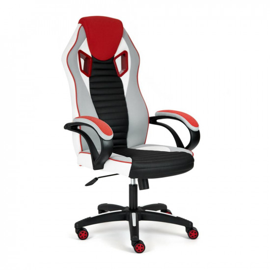 Кресло для геймеров PILOT (черный перфорированный/св.серый/красный)