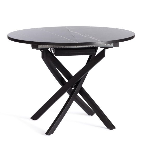 Стол MANZANA ЛДСП/HPL/металл, 100 х 100+30 х 75 см, Мрамор чёрный/чёрный