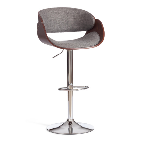 Барный стул LANDO (mod.4036) металл/дерево/ткань, 59х51х93-114 см, высота сиденья 62-83 см, серый/орех/хром, Aimcasa 28