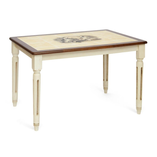 Стол обеденный с плиткой «ДУБАЙ» 3045 (Античный белый/Тёмный дуб)
