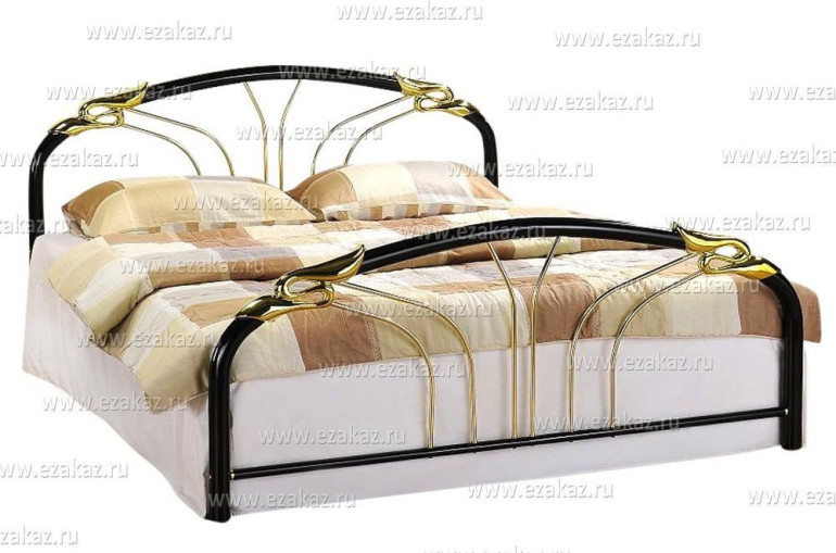 Кровать двуспальная «BD-09» + основание (Чёрный+медь)