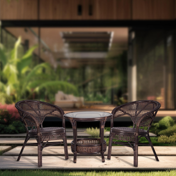 Террасный комплект «Pelangi» (стол со стеклом + 2 кресла) (Walnut (грецкий орех)) фото № 9