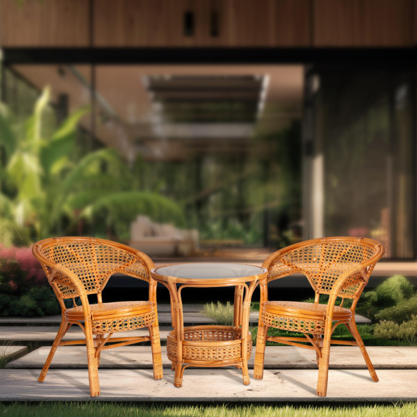 Террасный комплект «Pelangi» (стол со стеклом + 2 кресла, без подушек) (Honey (мёд)) фото № 12