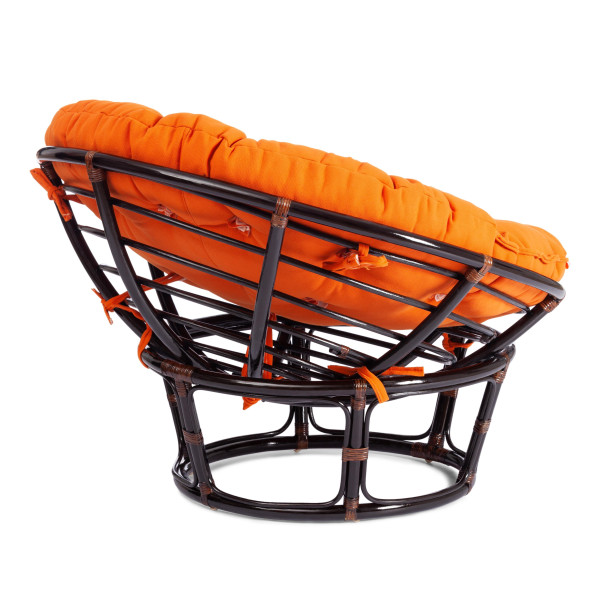 Кресло из ротанга «Папасан» (Papasan 23/01 Antique brown античный чёрно-коричневый) + Подушка (ткань оранжевая) фото № 3