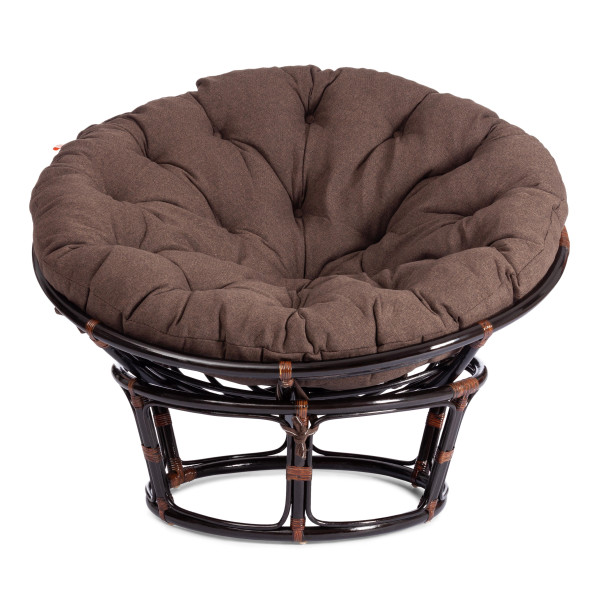 Кресло из ротанга «Папасан» (Papasan 23/01 Antique brown античный чёрно-коричневый) + Подушка (ткань коричневая) фото № 5