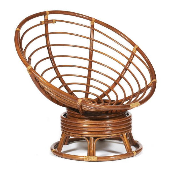 Кресло-качалка плетёное из ротанга «Папасан» (Papasan 23/01B Pecan орех) + Подушка (ткань оранжевая) фото № 2