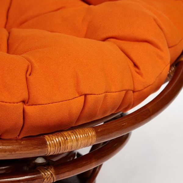 Кресло-качалка плетёное из ротанга «Папасан» (Papasan 23/01B Pecan орех) + Подушка (ткань оранжевая) фото № 7