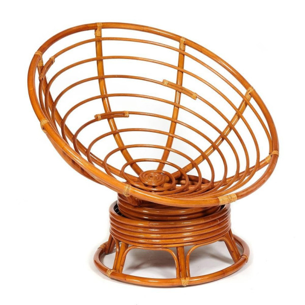 Кресло-качалка плетёное из ротанга «Папасан» (Papasan 23/01B Cognac коньяк) + Подушка (экошерсть коричневая) фото № 9