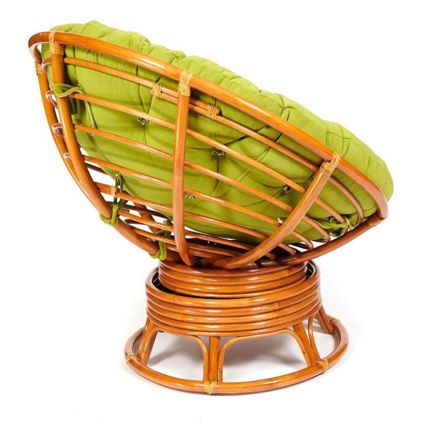 Кресло-качалка плетёное из ротанга «Папасан» (Papasan 23/01B Cognac коньяк) + Подушка (флок олива) фото № 2