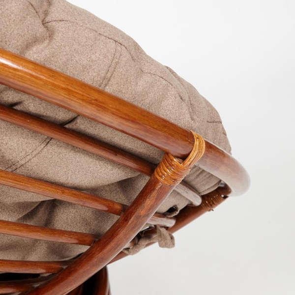 Кресло-качалка плетёное из ротанга «Папасан» (Papasan 23/01B Pecan орех) + Подушка (экошерсть коричневая) фото № 8