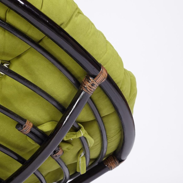 Кресло-качалка плетёное из ротанга «Папасан» (Papasan 23/01B Antique brown античный чёрно-коричневый) + Подушка (флок олива) фото № 10