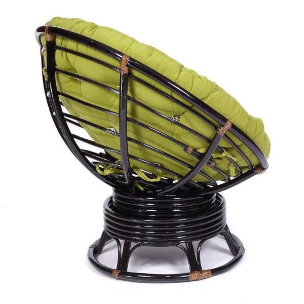 Кресло-качалка плетёное из ротанга «Папасан» (Papasan 23/01B Antique brown античный чёрно-коричневый) + Подушка (флок олива) фото № 2