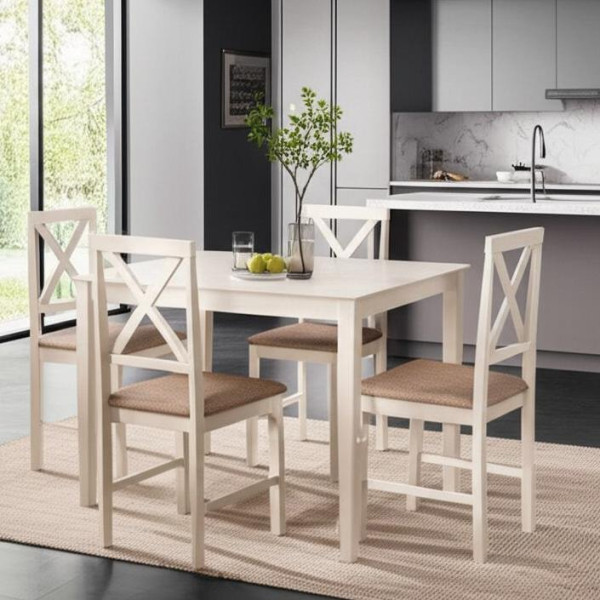 Обеденный комплект эконом «Hudson Dining Set» (стол + 4 стула) (ivory white (слоновая кость), ткань кор.-золотая) фото № 9