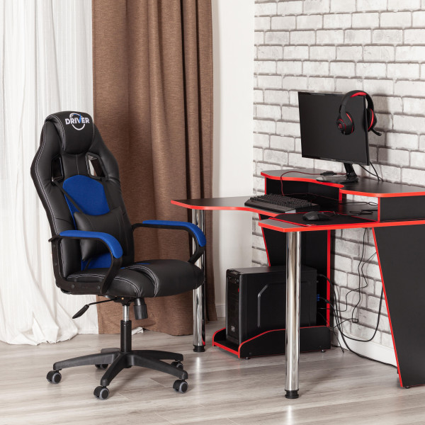 Кресло DRIVER (22) (кож/зам/ткань, черный/синий, 36-6/TW-10) фото № 20