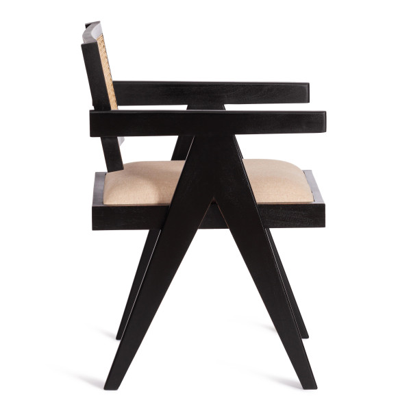 Стул с подлокотником Secret de Maison BLACK LABEL (mod. SL-1101) дерево манго/ткань/тростник, 51х54х79 см, черный/натуральный фото № 2