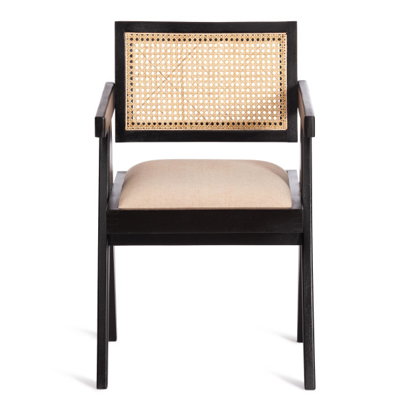 Стул с подлокотником Secret de Maison BLACK LABEL (mod. SL-1101) дерево манго/ткань/тростник, 51х54х79 см, черный/натуральный фото № 5