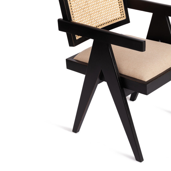 Стул с подлокотником Secret de Maison BLACK LABEL (mod. SL-1101) дерево манго/ткань/тростник, 51х54х79 см, черный/натуральный фото № 10