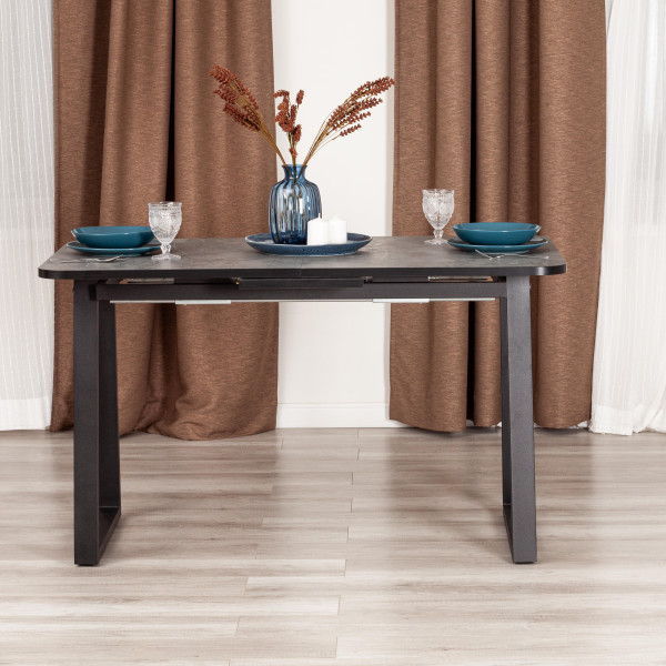 Стол MALTIDO ЛДСП/HPL/металл, 130 х 75+30 х 75 см, Гранит тёмный/чёрный фото № 12