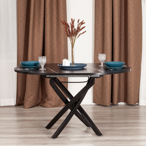 Стол MANZANA ЛДСП/HPL/металл, 100 х 100+30 х 75 см, Мрамор чёрный/чёрный фото № 12