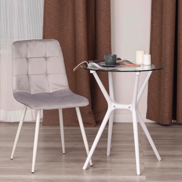 Стул CHILLY (mod. 7094-1) вельвет/металл, 44,5х52,5х86 см, light grey (светло-серый) HLR14 / белый фото № 9