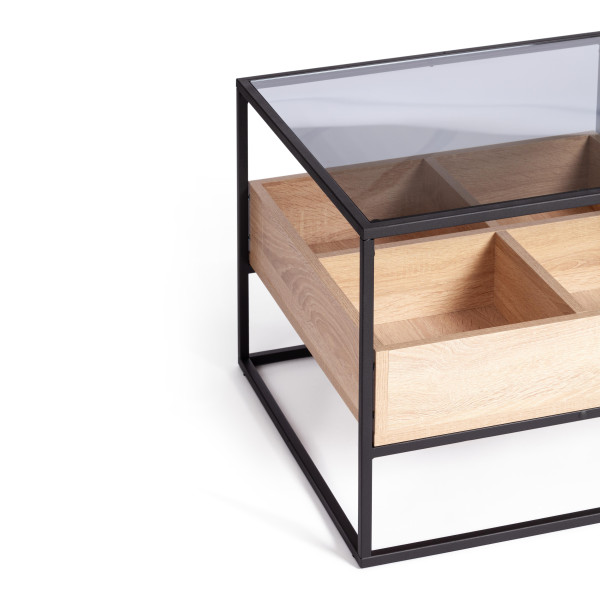 Журнальный стол Eclipse ЛДСП 16мм, стекло 4мм, металл 15x15мм, 60*60*46 см, Сонома/черный фото № 3