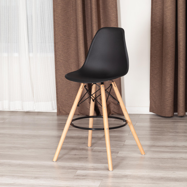 Стул барный Cindy Bar Chair (mod. 80-1) дерево бук/металл/пластик, 50 х 51 х 109 см, Black (Черный) 3010/ натуральный фото № 10