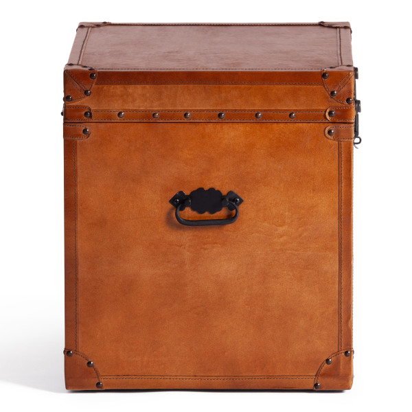 Столик - сундук Secret De Maison TRUNK ( mod. 2008 ) дерево манго/кожа буйвола, 40 х 40 х 45 см, Античный светлый фото № 4