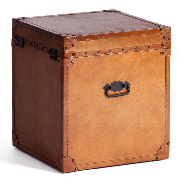 Столик - сундук Secret De Maison TRUNK ( mod. 2008 ) дерево манго/кожа буйвола, 40 х 40 х 45 см, Античный светлый фото № 5