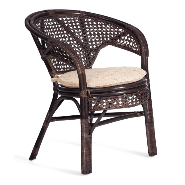 Комплект "PELANGI"  02/15 ( стол со стеклом + 4 кресла ) [с подушками] ротанг, кресло 65х65х77см, стол диаметр 64х61см, walnut (грецкий орех) фото № 6