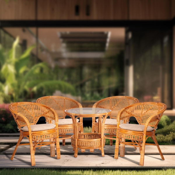 Комплект "PELANGI"  02/15 ( стол со стеклом + 4 кресла ) [с подушками] ротанг, кресло 65х65х77см, стол диаметр 64х61см, Honey (мед) фото № 11