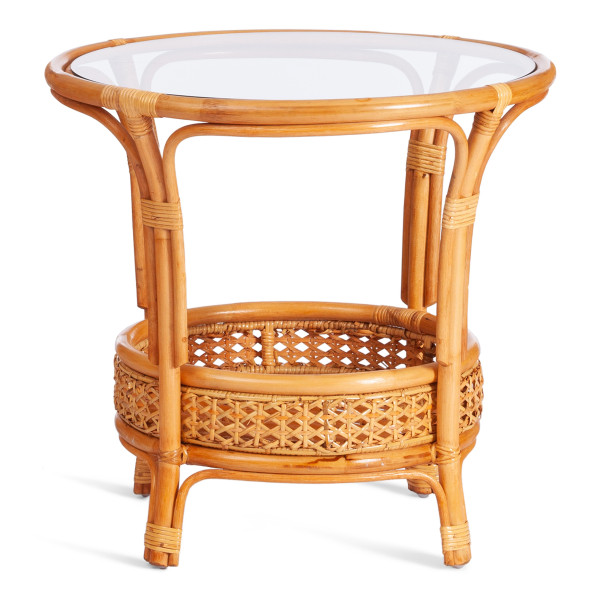 ТЕРРАСНЫЙ КОМПЛЕКТ "PELANGI" (стол со стеклом + 2 кресла) / с подушками / ротанг, кресло 65х65х77см, стол диаметр 64х61см, Honey (мед) фото № 2