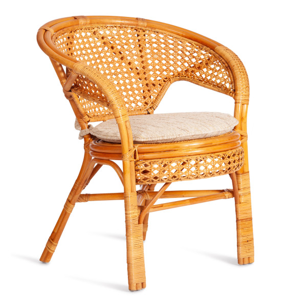 ТЕРРАСНЫЙ КОМПЛЕКТ "PELANGI" (стол со стеклом + 2 кресла) / с подушками / ротанг, кресло 65х65х77см, стол диаметр 64х61см, Honey (мед) фото № 6