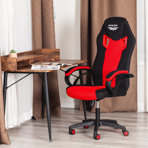 Кресло PILOT (24) флок/ткань, черный/черный/красный, 35/TW-08/TW-11 фото № 18