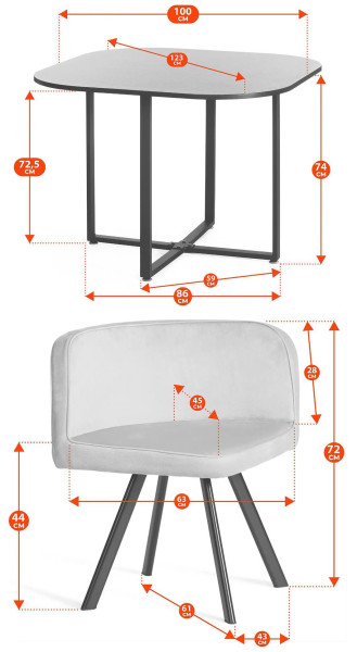 Комплект (стол, 4 стула) QUADRON (mod. PT14) Стол: МДФ/металл, стул: металл/ткань, 100х100х73 см, 69х56х71 см, Beige (Бежевый) LY1701-4/черный фото № 14