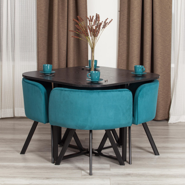Комплект (стол, 4 стула) QUADRON (mod. PT14) Стол: МДФ/металл, стул: металл/велюр, 100х100х73 см, 69х56х71 см, Blue (синий) HLR62/черный фото № 15